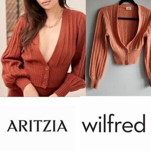 Aritzia Wilfred Plunge Front Cardigan Merino Wool Blend Sz XS Peach